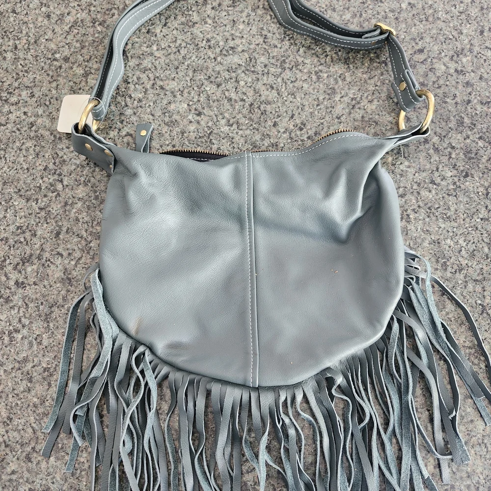 Stylish Sage Green Fringe Shoulder Bag